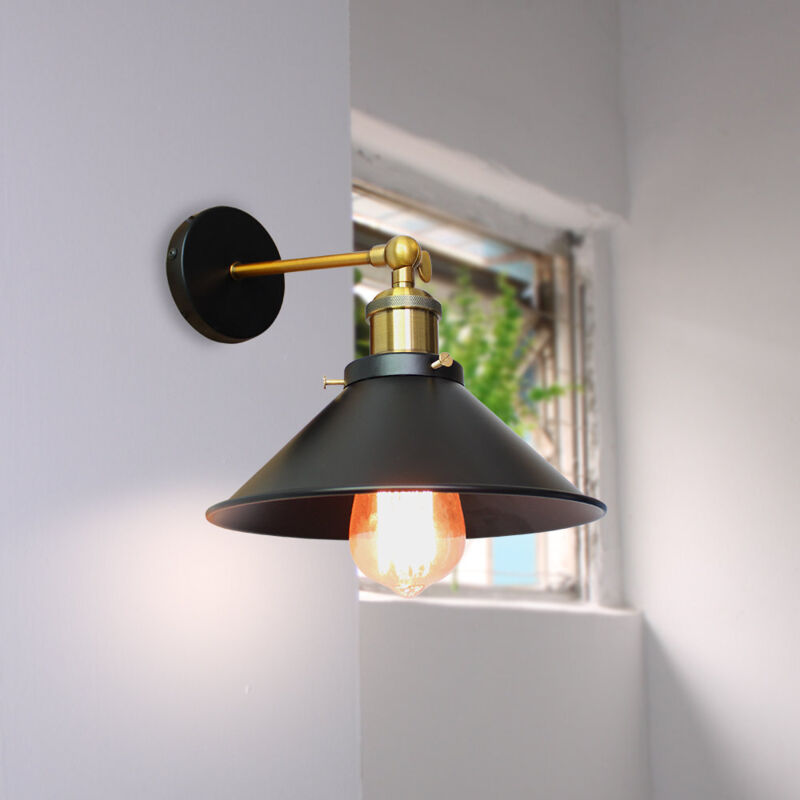 Wandlampe Industrielle Metall Eisen Wandleuchte E27 Verstellbare für Wohnzimmer Schlafzimmer Büro Küche Flur Ø260mm (Schwarz)