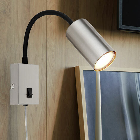 Wandlampe Leselampe Schreibtischlampe GU10 Wandleuchte Schlafzimmer, Flexo Arm, Metall Nickel matt schwarz, 1x GU10 Fassung, HxBxÜ 44x7x32cm