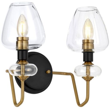 Wandlampe Leuchte Stahl Glas B 34,5 cm 2 Flammig klassisch anthrazitschwarz