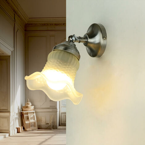 LICHT-ERLEBNISSE Wandlampe mit Glasschirm Echt-Messing Florales Design