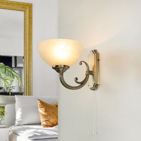 Wandlampe mit Schalter Jugendstil in Bronze Glas Schirm E14