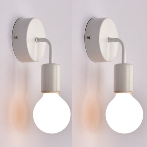 Wandlampe Retro Innen Wandleuchte E27 Metall Eisen für Schlafzimmer, Wohnzimmer, Treppen, Flur, Küche - 2er Weiß (ohne Leuchtmittel)