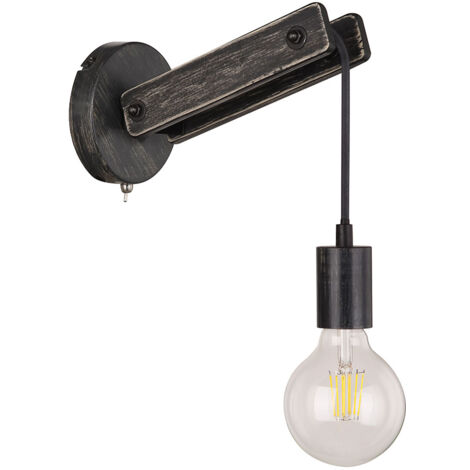 Wandlampe Vintage Leuchte Industrial Vintage Wandleuchte Holz Innen, mit Kippschalter, 1x E27, LxBxH 23,5 x 12 x 19,5 cm