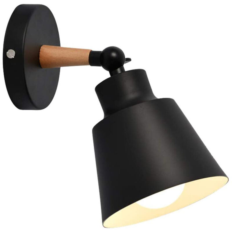 Wandlampe Vintage Wandleuchte im Industrial aus Eisen und Holz Fassung E27 (Schwarz)