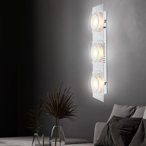 Wandlampe Wandleuchte Spotlampe Flurlampe Spotleuchte Flurleuchte Wohnzimmerlampe, 3 Flammig, Glas Chrom satiniert klar, 3x LED 3W 684Lm warmweiß, LxBxH 14x5x46 cm