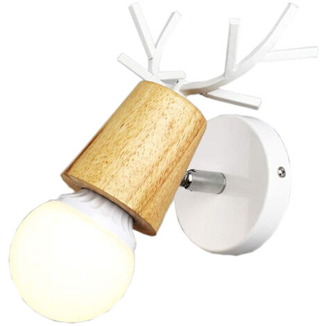 Wandleuchte, 1 Flammig Wand Lampe im Geweih Form, Moderne Stil, Licht aus Metall und Holz, E27 Fassung (Weiß)