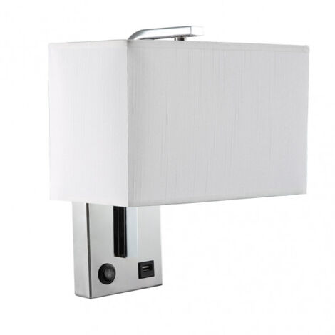 Wandleuchte 1xe27 und Port usb agatha chrom/weiß Brot.weiß 27x25x15cm mit Schalter