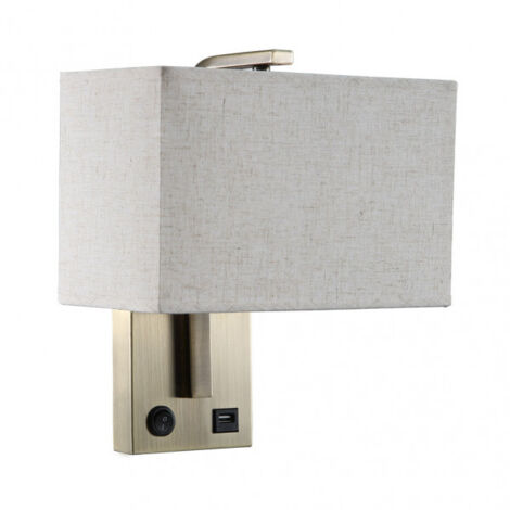 Wandleuchte 1xe27 und Port usb agatha Leder/beige pant.beige 27x25x15cm mit Schalter