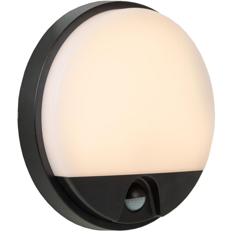 Hups Ir - Wandleuchte Innen/außen - Ø 21 Cm - Led - 1x10w 3000k - Ip54 - Bewegung Und Tag/nacht-sensor - Schwarz - Lucide