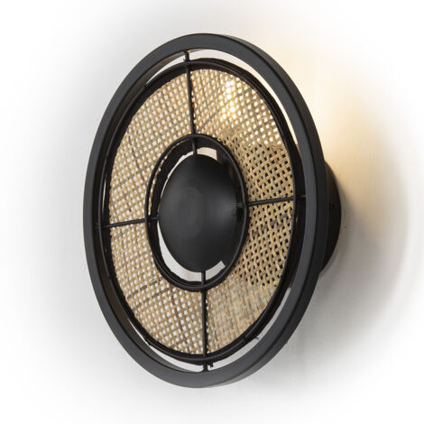 Wandleuchte 27x25x27 Black Metal / Natural Rattan Promotions / Lichter für alle Stile, um dem Haus eine Note zu verleihen