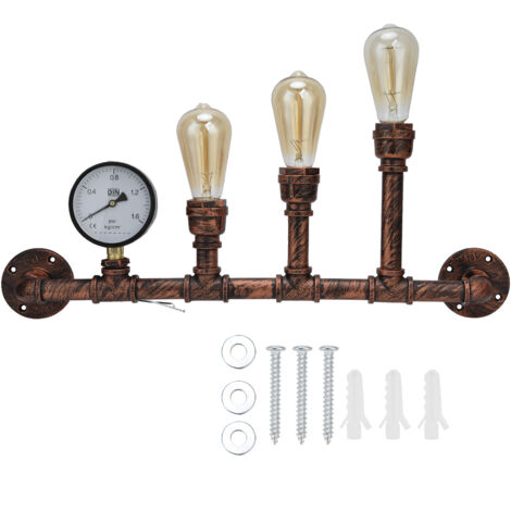 Wandleuchte  3 rustikale Steampunk-Wasserrohrleuchten im Industriestil, E27 220V  Eisen