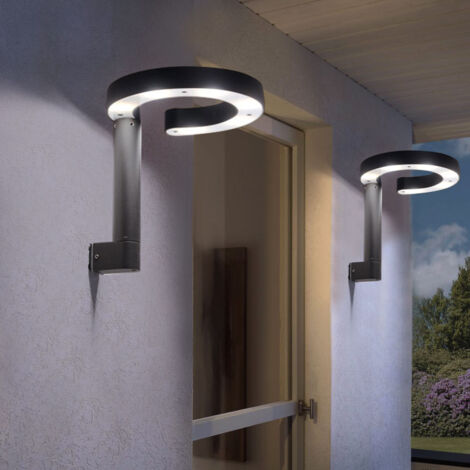 Wandleuchte Aussen LED Wandlampe Aluminium Kunststoff Leuchten Aussen satiniert grau, Ring-Design, 1x LED 6W 280Lm warmweiß, HxBxT 20x22x22,5 cm, 2er Set