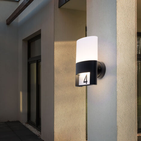 Wandleuchte Außen Wandlampe Hausnummer Außenleuchte IP54, Hauswandlampe Terrasse Garten, Metall schwarz, Aufkleber, 1x LED 10,5W 660Lm 3000K, HxBxT 28x15,5x13,5cm, Wofi 12227