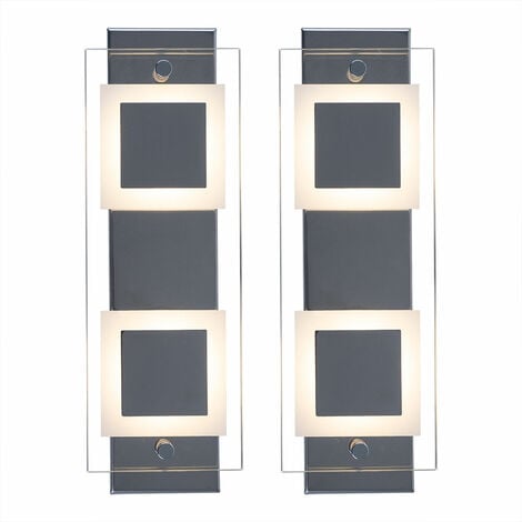 Wandleuchte Badezimmer Badezimmerlampe Wand Wandlampe Glas Chrom, IP44, 2x LED 4,5W 400Lm warmweiß, LxBxH 30x10x5 cm, 2er Set