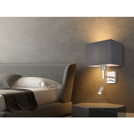 Wandleuchte CAIMA mit Schalter, LED Leselampe & Stoffschirm Grau, Höhe 31cm