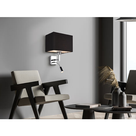 Wandleuchte CAIMA mit Schalter, LED Leselampe & Stoffschirm Schwarz, Höhe 31cm