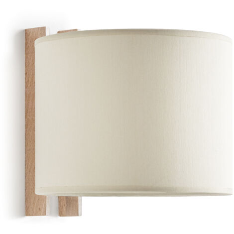 Wandleuchte Compact E27-Ø45 40w Baumwolle Beige Buchenholz