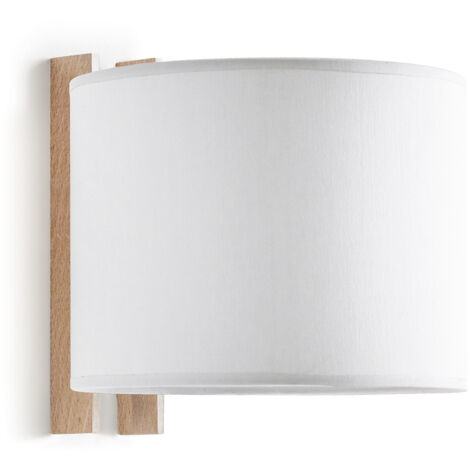 Wandleuchte Compact E27-Ø45 40w Baumwolle Weiß Buchenholz