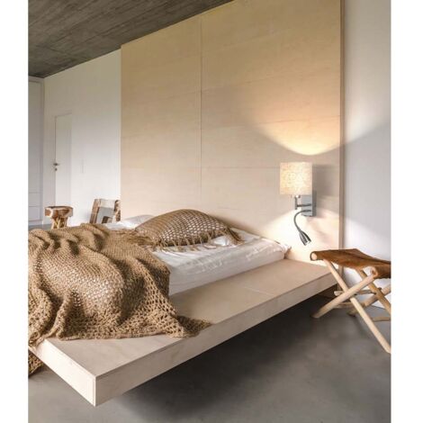 Wandleuchte DREAMER mit LED Leselampe, Stoffschirm Beige, Höhe 24cm