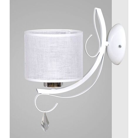 Wandleuchte E27 Weiß Stoff Metall Klassisch Wandlampe