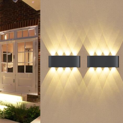 Wandleuchte für drinnen und draußen – 22 x 8 x 5 cm, Auf- und Ab-Leuchte, 8 W LED-Wandleuchte aus Metall, 3000 K Warmweiß, wasserdichte IP65-Außenwandlampe in Schwarz für Wohnzimmer, Flure und Treppen