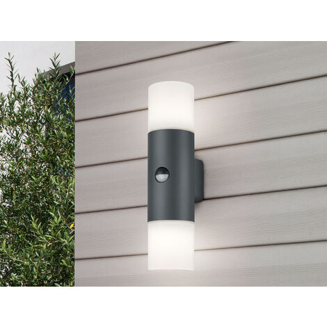 Wandleuchte Hoosic Biemission 2xE27 Anthrazit Mit Bewegungssensor H33 cm IP44 Trio Lighting