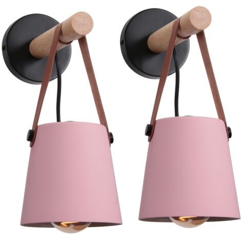 Wandleuchte Innen 2x Rosa, Vintage Wandlampe Holz und Metall E27 Nachttischlampe für Wohnzimmer Schlafzimmer Flur Treppenhaus