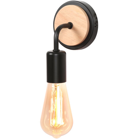 Wandleuchte Innen, Schwarz Holz Wandlampe E27 Vintage für Wohnzimmer, Schlafzimmer, Flur, Restaurant (Ohne Leuchtmittel)