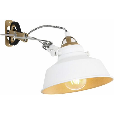 Wandleuchte Klemmstrahler Spot kippbar Wandlampe weiß gold, mit Kabel und Stecker, 1x E27, HxT 14x36 cm