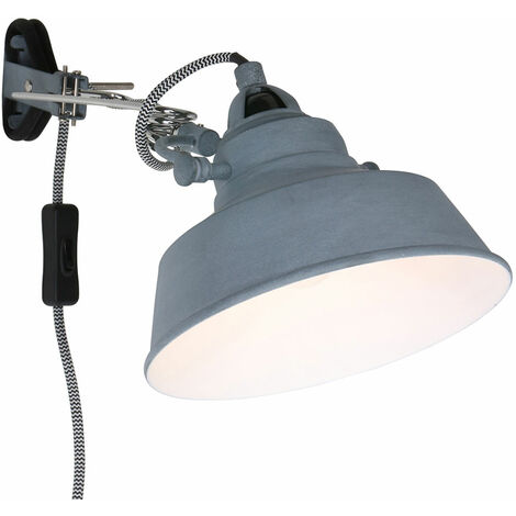 Wandleuchte Klemmstrahler Wand Spot kippbar Wandlampe weiß grau, mit Kabel und Stecker, 1x E27, HxT 14x36 cm