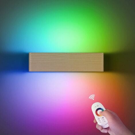 Wandleuchte, kreative LED-Wandleuchte aus einfachem Massivholz, LED-Innenlampe für Schlafzimmer/Kinder/Badezimmer/Treppe/Flur 32CM RGB