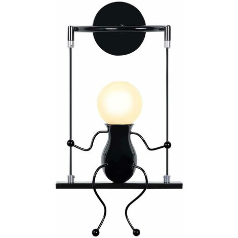 AXHUP Wandleuchte Kreatives, Moderne Einfache Humanoid Wand Lampe im Schwingen Form Eisen Halter Innen E27 Art Deco Single Cartoon Lampe für Wohnzimmer Schlafzimmer (Schwarz)