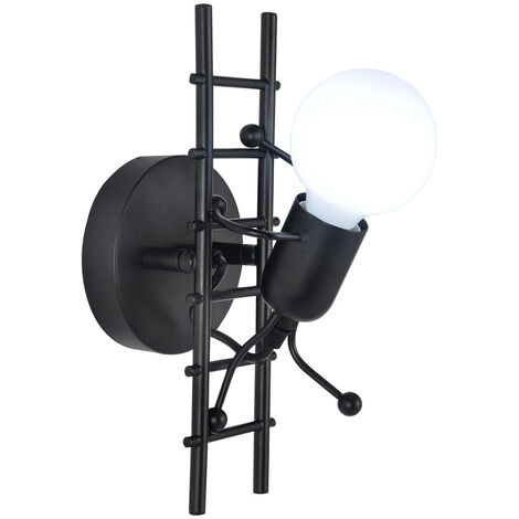 Wandleuchte Kreatives, Moderne Eisen Einfache Humanoid Wand Lampe Innen E27 Deco für Wohnzimmer Schlafzimmer Schwarz Stufen Steigen