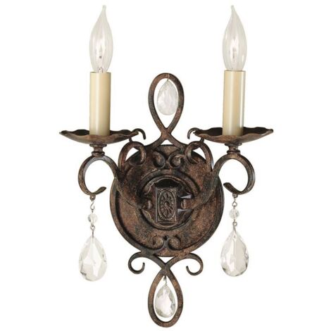 Wandleuchte Kristallleuchte Flurlampe Kerzenleuchter-Optik bronze Stahl 2x E14