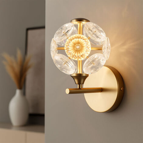 Wandleuchte Kristallleuchte Flurlampe LED gold klar Wohnzimmer Kugellampe Metall