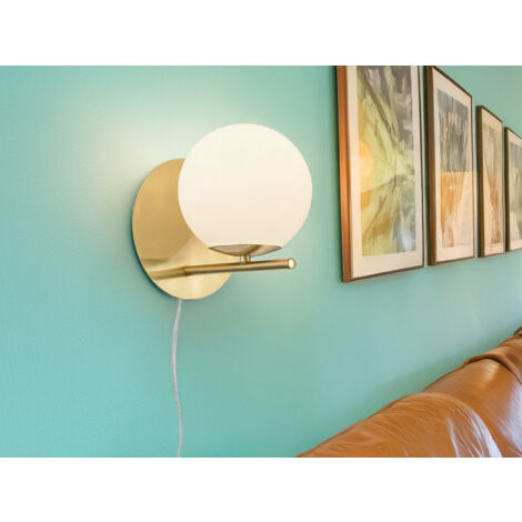 Wandleuchte Kugel Glas Weiß Messing 1xE14 Pure Trio Lighting