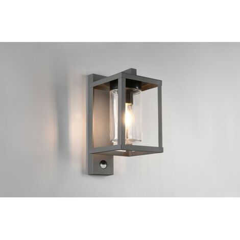 Wandleuchte Laterne Langer Glaszylinder Anthrazit IP44 Bewegungssensor Trio Beleuchtung
