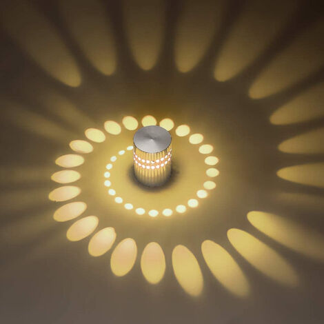 Wandleuchte LED, 3W Wandlampe in Sonne Streulichtdesign, Flurlampe Spirale Effekt für Innen Schlafzimmer Wohnzimmer Treppen Warmweiß - 1er