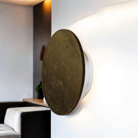 Wandleuchte LED Metall Holz D: 15 cm in Gold rund warmweiß 3000 K 60 lm Modern