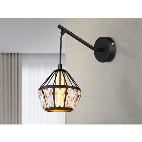 Wandleuchte LOIS mit Glaskristallen Metall Schwarz Gold, Höhe 25cm