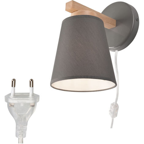 LICHT-ERLEBNISSE Wandleuchte mit Schalter Kabel Grau Skandinavisch Bett Sofa Wandlampe