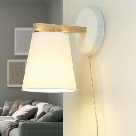 Wandleuchte mit Schalter Kabel Weiß Skandinavisch Bett Sofa Wandlampe - Holz, Weiß