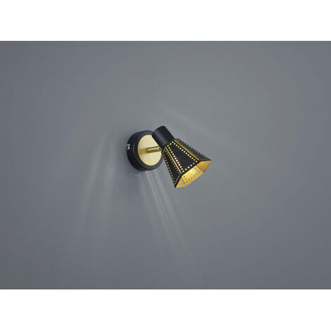 Wandleuchte mit verstellbarem Spot Wandlampe schwarz gold Bettleuchte, Metall, Dekorstanzungen, E14, LxH 9,5x17 cm, Trio Leuchten 800300132