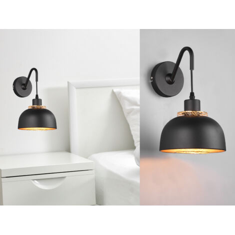 Wandleuchte PUNCH mit Schalter Metall Schwarz Gold mit Drahtgeflecht, Höhe 30cm
