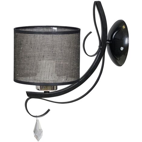 Wandleuchte Schwarz E27 Stoff Metall Klassisch Wandlampe
