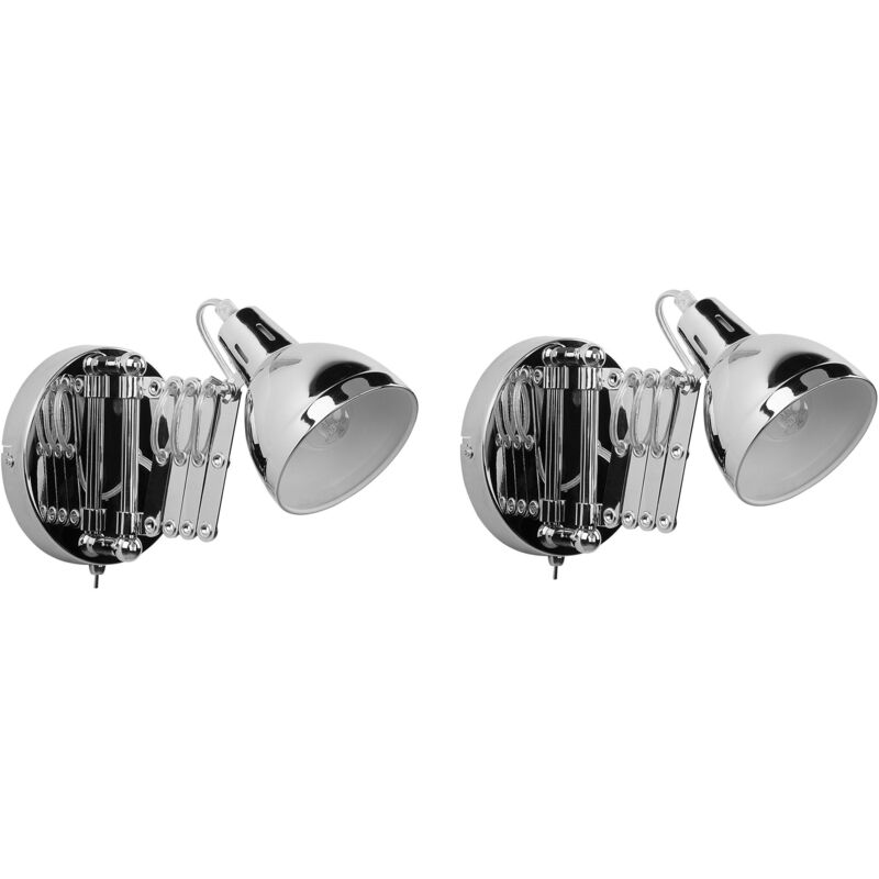 Beliani - Wandleuchte 2er Set Silber Metall mit Ziehharmonika Arm verstellbarer Schirm Glockenförmig Industrial