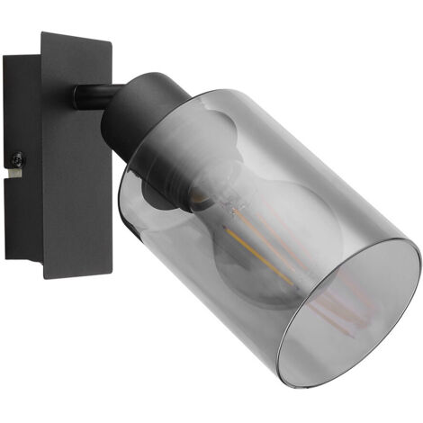 Wandleuchte schwarz Schlafzimmerlampe Bettlampe Rauchglas Wandlampe mit beweglichem Strahler, 1x E27, BxH 9 x 20 cm