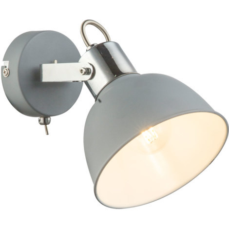 ETC-SHOP Wandleuchte Spot Lampe Schalter Wohnzimmer Chrom Innen Beleuchtung Metall grau, beweglicher Spot, 1x E14 max. 25W, H 14 cm