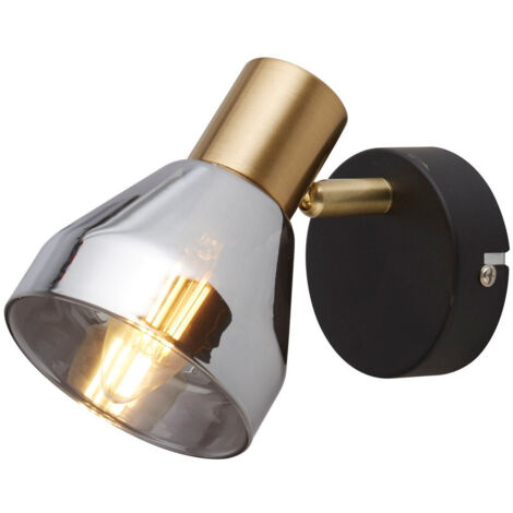 Wandleuchte Spotlampe Flurleuchte E14 Rauchglas Stahl messing schwarz H 17 cm