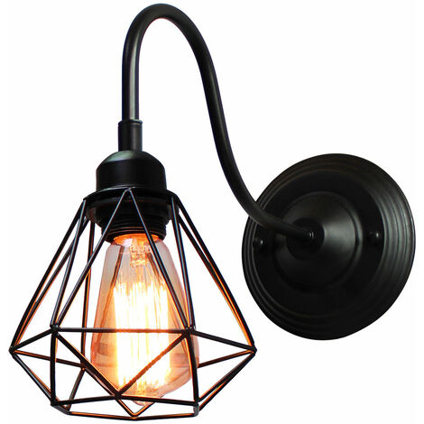 Wandleuchte Vintage, Mini Diamant Form Wamp Lampe im Industri Design, Decor Lampe mit Käfig für Wohnzimmer Esszimmer Schwarz 1PCS